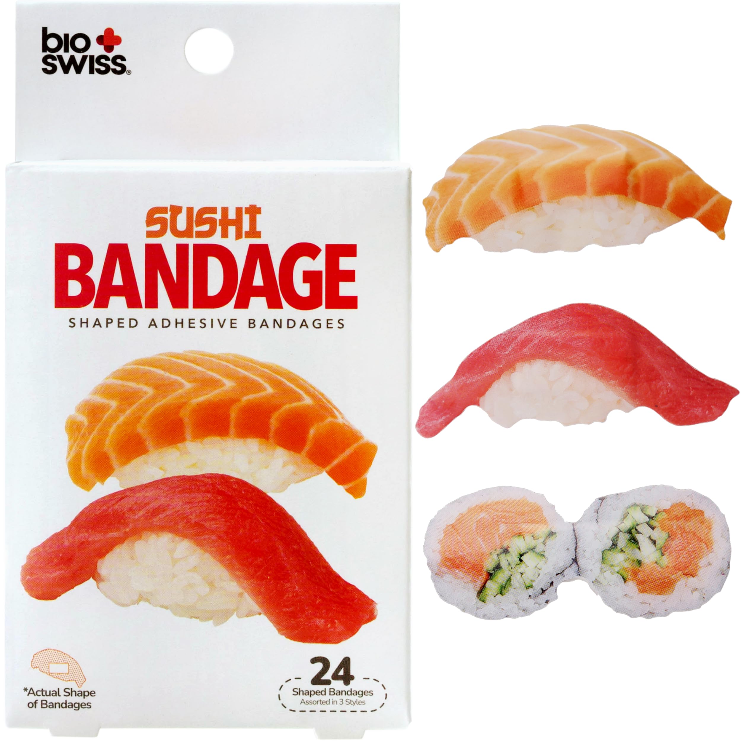 BioSwiss Bandages, Sushi Shaped Self Adhesive Bandage Set, Latex Free, Sterile Wound Care, 24 Count
