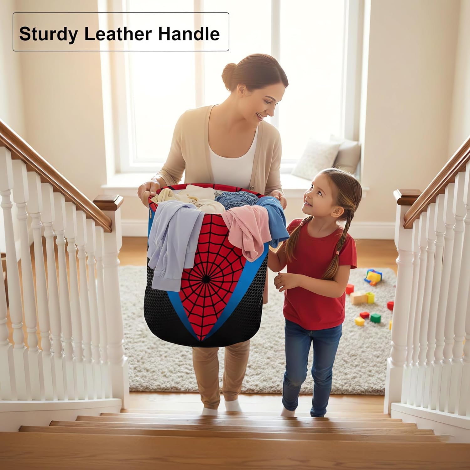 Large Laundry Basket Hamper - Red Blue Spider Web 62L Collapsible Storage Bin for Blankets,Kids Toys, Dirty Clothes, Tall Baby Nursery Hamper for Bathroom, Boys Bedroom Decor,Gift Basket