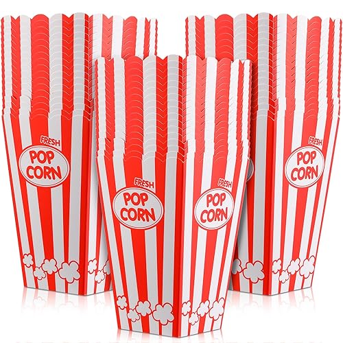 Teling Paquete de 50 cajas de palomitas de maíz desechables de noche de película, cubos de papel para palomitas de maíz, contenedores de palomitas