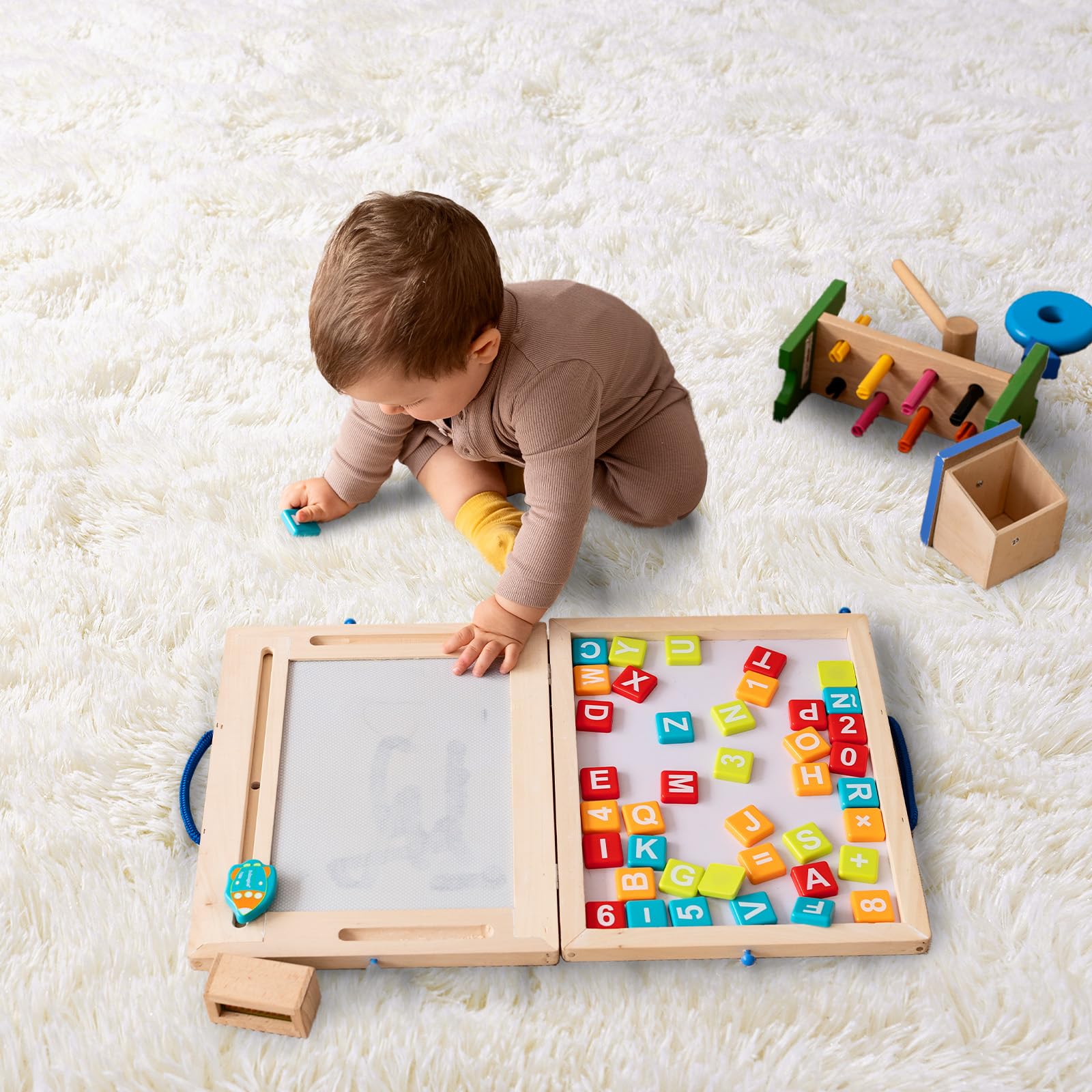 Großer Teppich Wohnzimmer 200x300 Hochflor Flauschig, Schlafzimmerteppich Langflor Creme, rutschfest Weich Shaggy Teppich für Kinderzimmer Teenager Schlafsaal