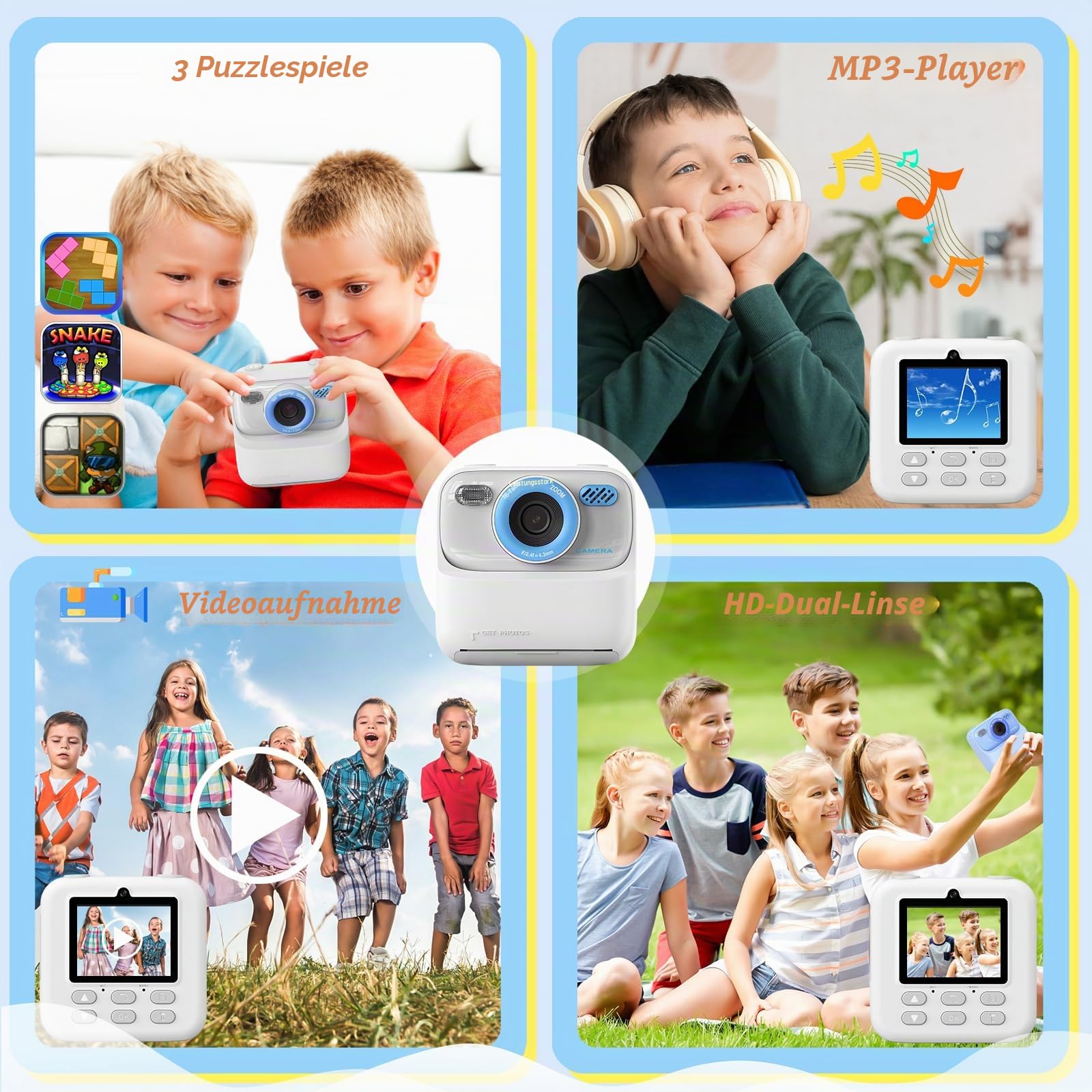 Upgrade Kinderkamera Sofortdruck für Jungen und Mädchen, 1080P HD Dual-Linse Selfie Digitalkamera mit Druckpapier, Weihnachten Geburtstag Geschenke Spielzeug für Kleinkind und Jugendliche