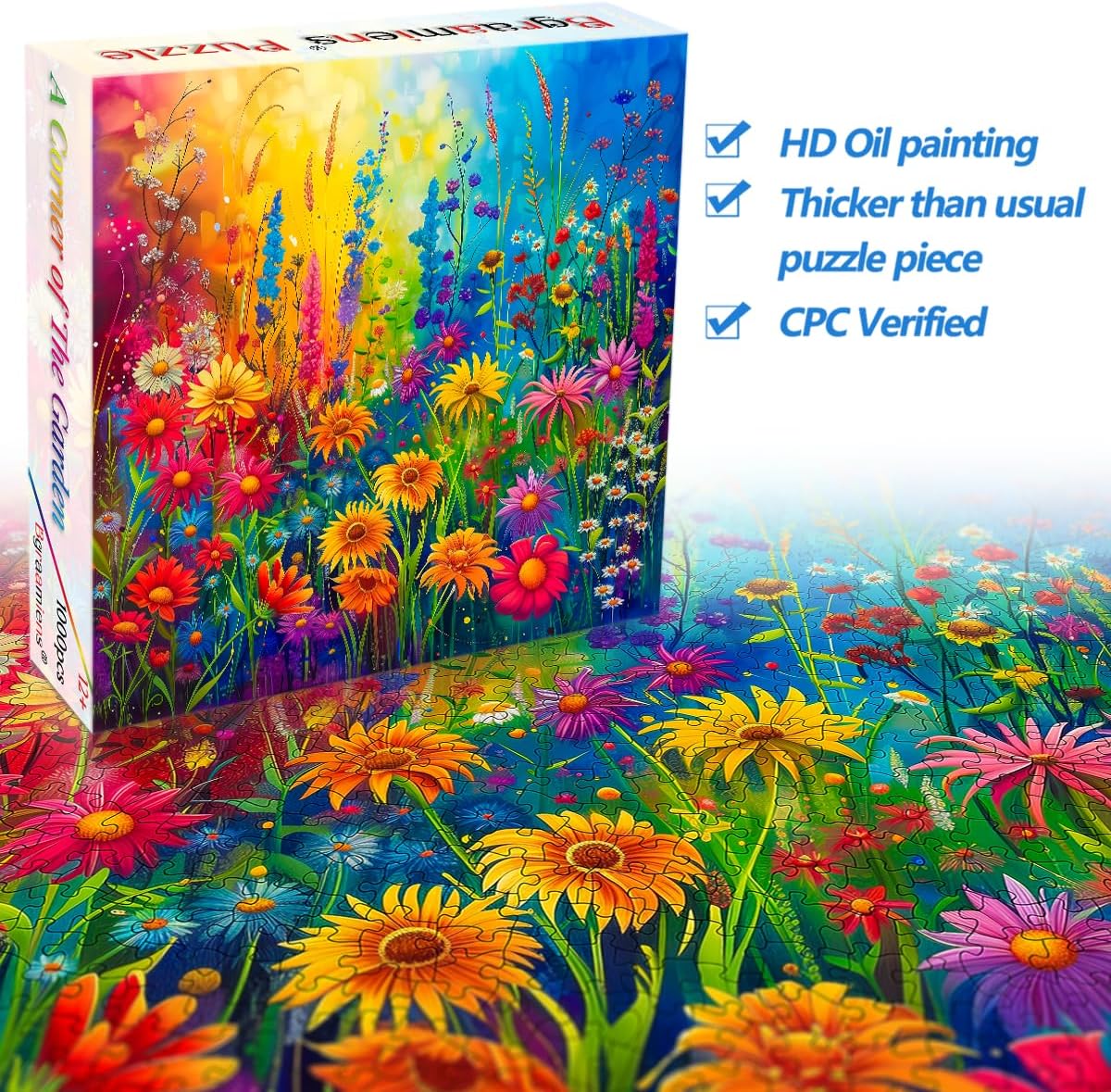 Bgraamiens Rainbow Flowers Garden 1000 Piece Puzzle for Adults,Hard Color Challenge for Wall Decro