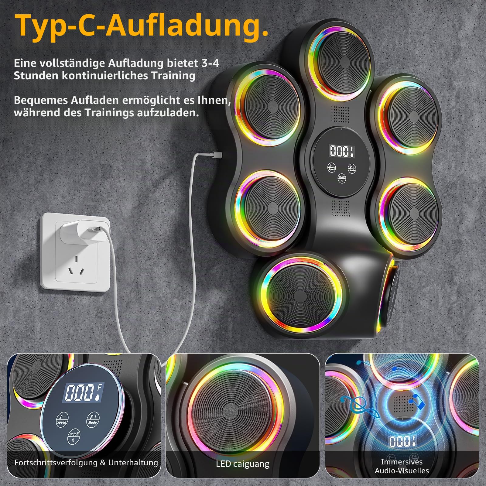 Musik-Boxmaschine, Fitnessgerät mit Boxhandschuhen, intelligenter Bluetooth-Boxtrainer, Box-Wandhalterung für Erwachsene und Kinder, elektronisches Boxziel, Fitness für Zuhause, Büro, Fitnessstudio