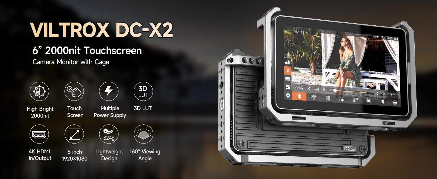Monitor Da Campo VILTROX DC-X2 6 Pollici 2000 Nits – Touchscreen 4K HDR Con LUT 3D E Batteria Inclusa - 5