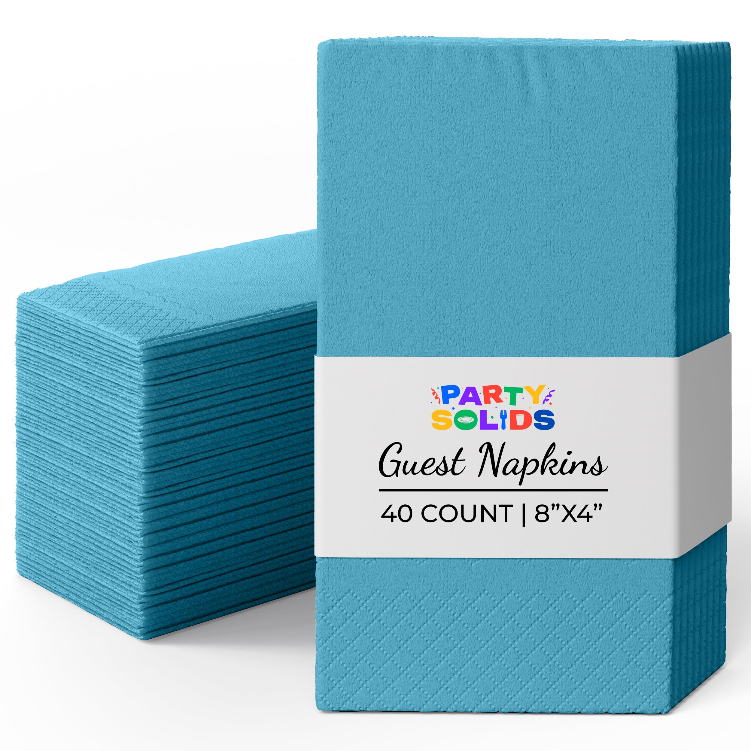 Party Solids Turquoise Dinner Napkins Disposable 8" x 4" Folded - 40 Pcs 2 Ply Turquoise Napkins Disposable Paper Guest Towels for Bathrooms, Dinners,