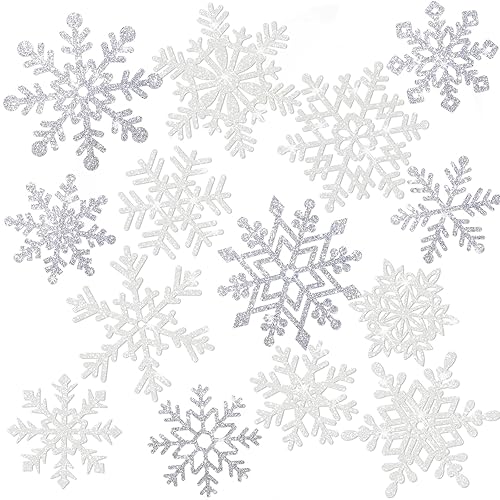 Winter Snowflake Cutouts - Glitter Paper Snowflake Decorations - 50Pcs