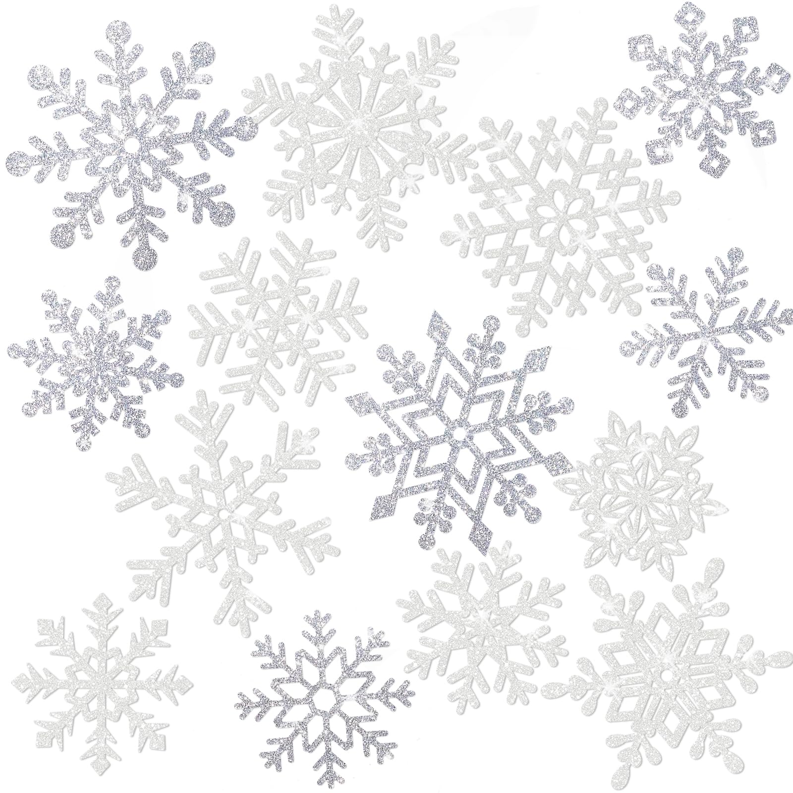 Glitter Paper Snowflake Cutouts, Winter Wonderland Decorations, 50-Pc