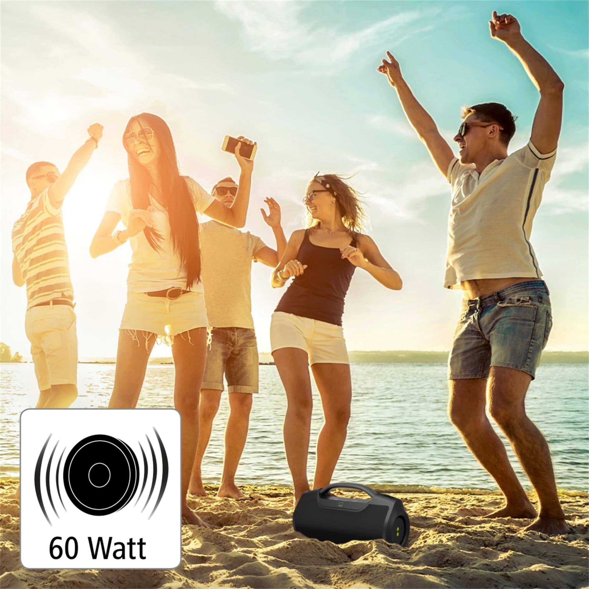 Aha głośnik Bluetooth 60 W, Power Pack, N-ERGY, ochrona przed wodą IPX6, AUX-In, akumulator 12 h, głośnik bezprzewodowy, czarny