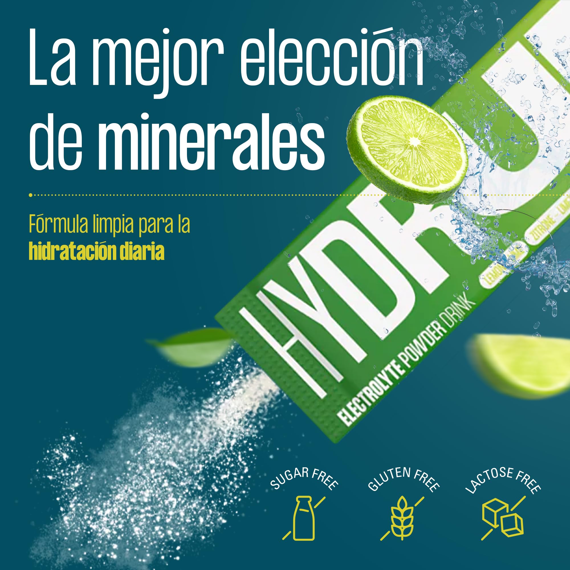 HYDRUP Electrolitos en Polvo 1733 mg - Hidratación Rápida y Energía al Instante, Sales Minerales con Vitaminas B y C para Deporte, Sabor Lima Limón, 16 Sobres Sin Gluten ni Lactosa