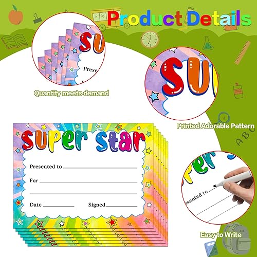 Miniatura 2 de 30 certificados de premios Super Star para niños, certificados de reconocimiento de estudiantes de acuarela estrella, certificados de regreso a