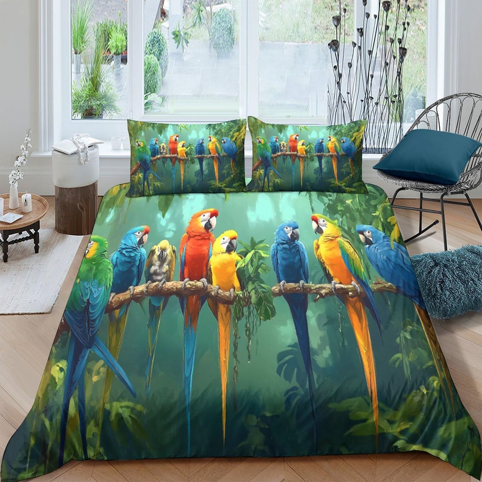 Ctjqhvkz Style-1 3D Printed Colorful Parrot Fitted Sheet Microfiber Soft Jungle Bird Mattress Cover For Bedroom Guest Room Decor Single（135X200cm）