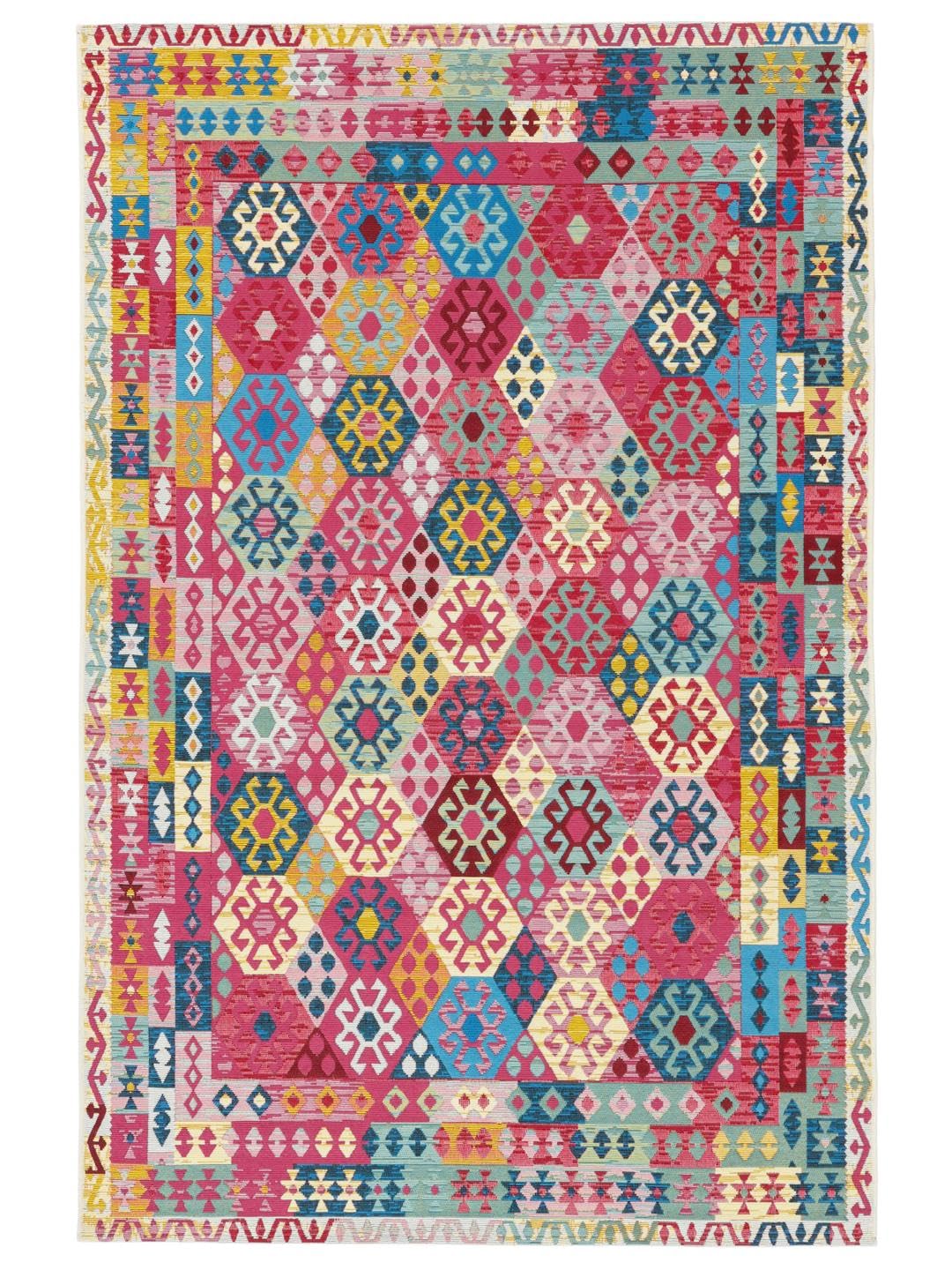 RugVista Ruva Kilim, Alfombra Interior y Exterior, Kilim Moderno, 140 x 200 cm, Rectangular, Pelo Corto, Patio, Lavado a Mano, Resistente los Rayos UV, Multicolore
