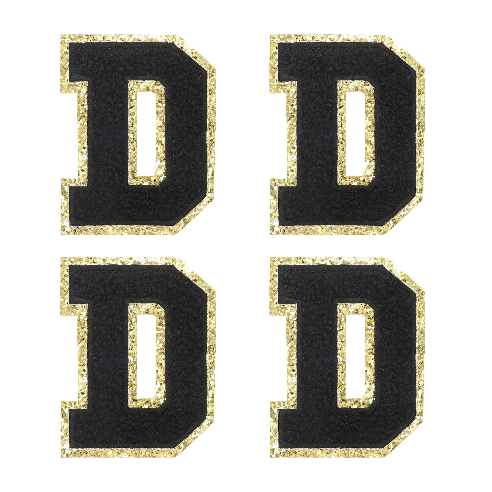sourcing map 4Pcs Chenille Letter Patches Iron on Letter Patches Black D Alphabet Decorative Repair Embroidered Patches for Clothing, Shoes, Hats, Backpacks