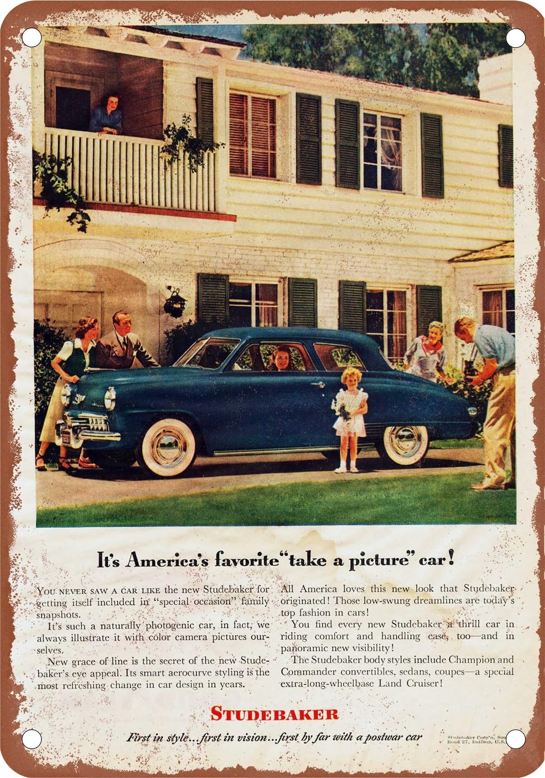 Miaomansenstore Metal Sign - 1948 Studebaker Vintage Ad 08 - Old Retro Rusty Look Home Decor