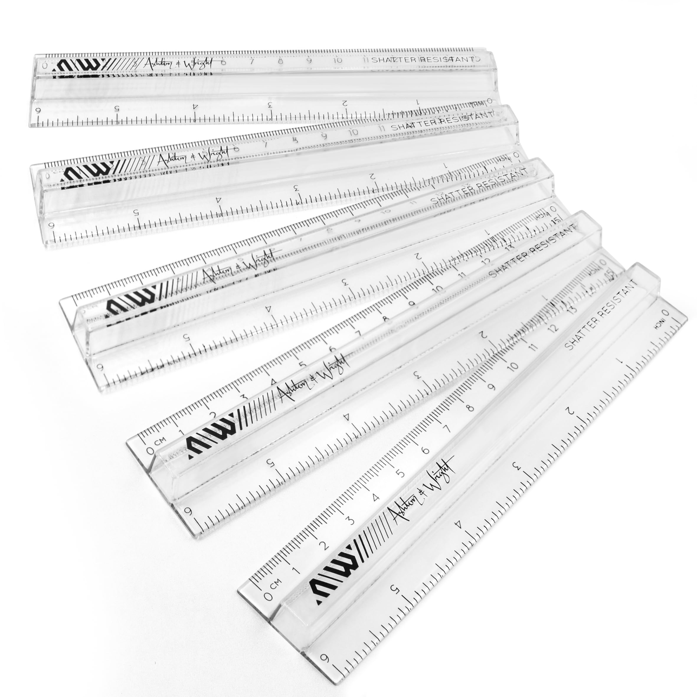 Ashton and Wright - 6 Inch / 15cm Raised Rulers - Shatter Resistant (Pack of 50, Clear)