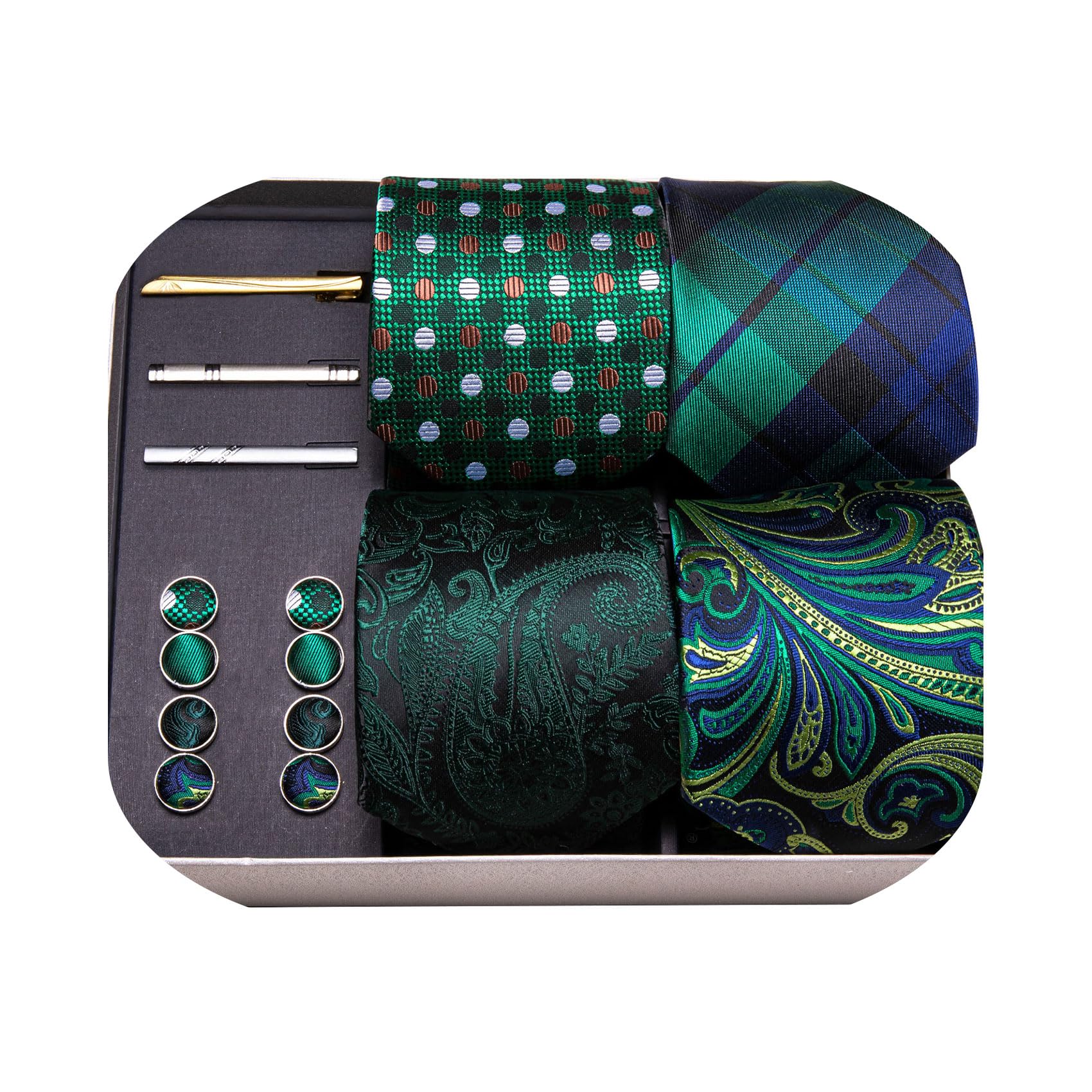 Barry.Wang Designer Mens Tie Sets Collection, Eleagnt Gift Box Tie Clips Handkerchief Cufflink Set