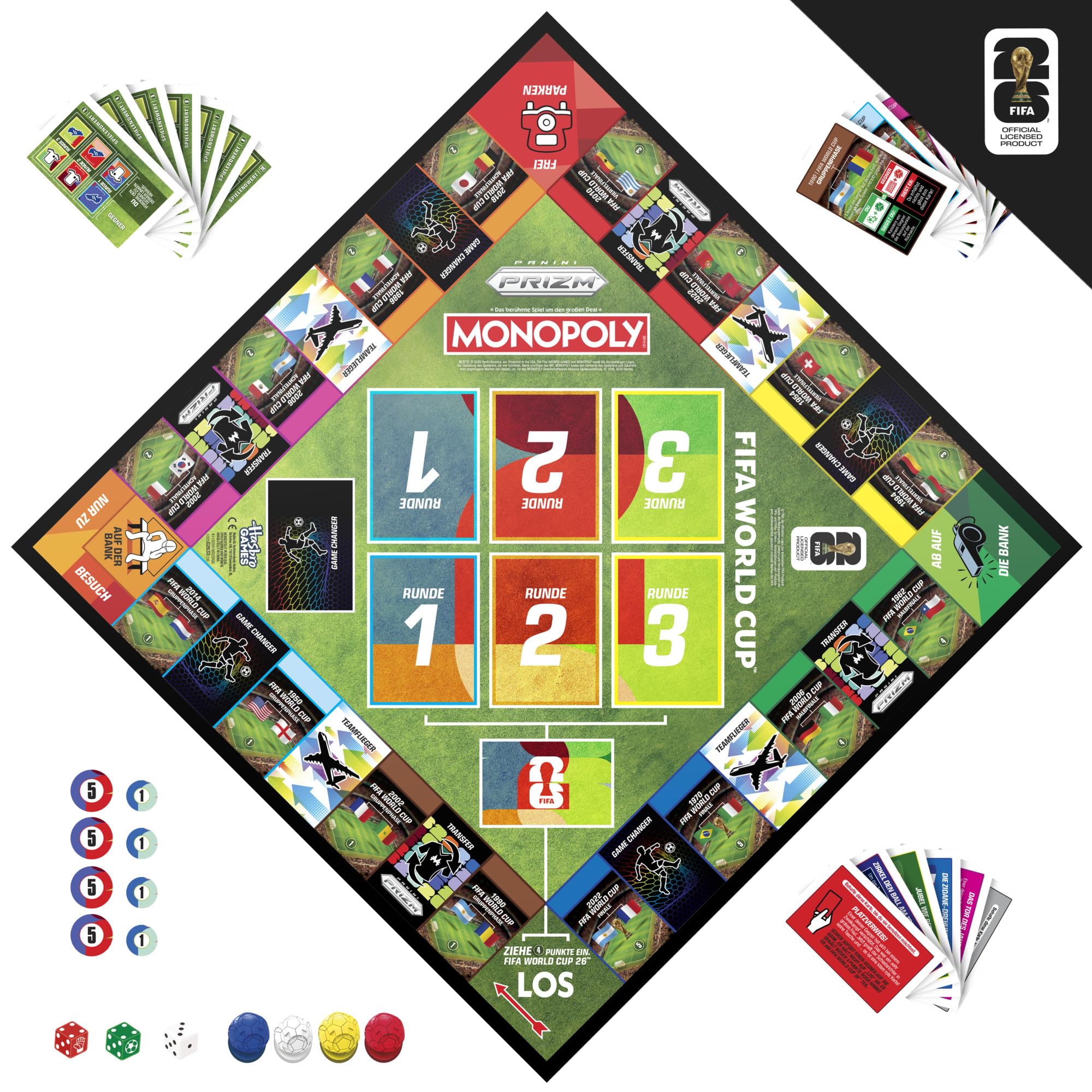 Monopoly Panini Prizm: FIFA World Cup I gra planszowa z Monopoly Panini Prizm FIFA World Cup 2026, karty Trading Cards I od 8 lat - wersja niemiecka