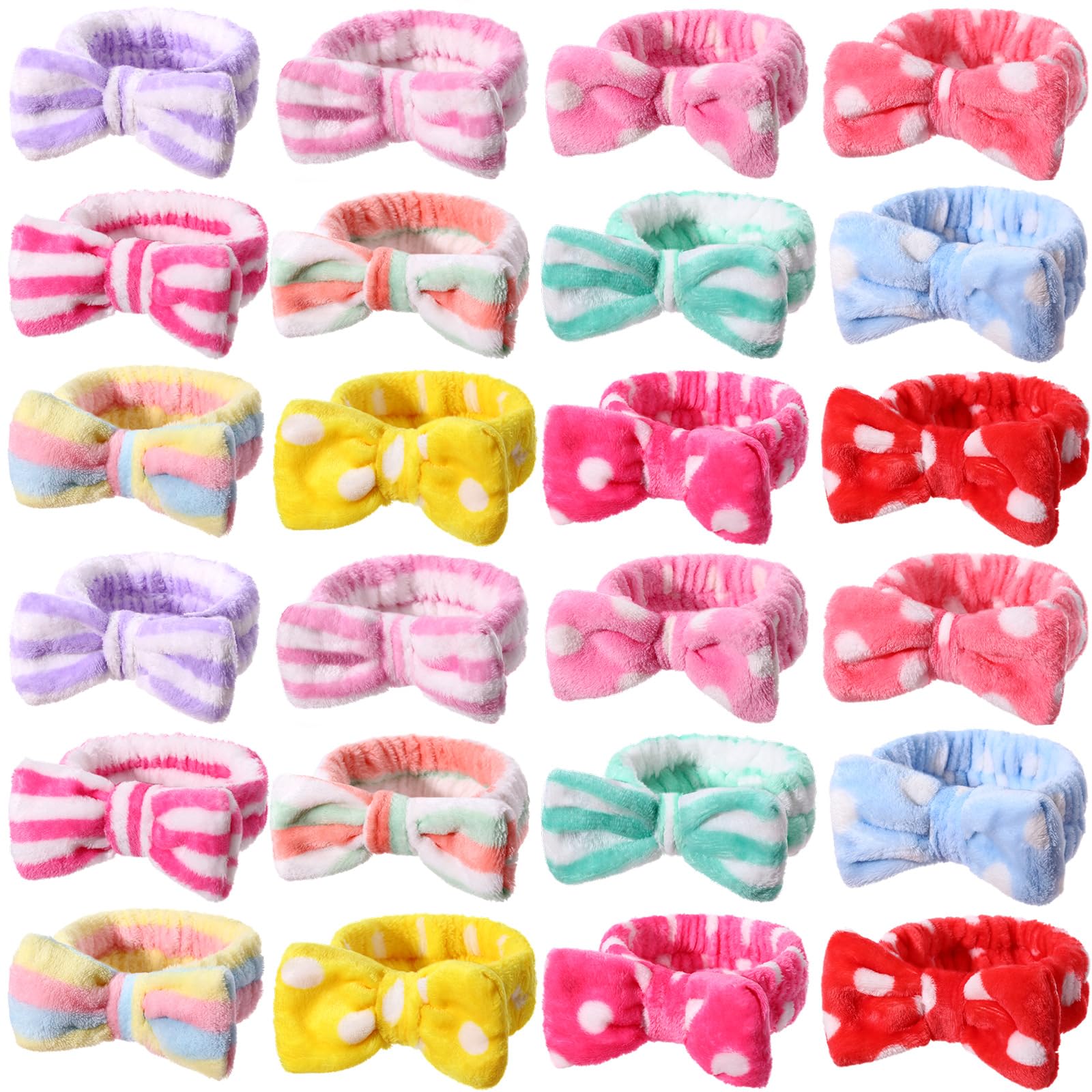 WILLBOND 24 Pieces Spa Headband Bow Hairband Facial Makeup Women Face Wash Adjustable Skincare Headbands Bulk Soft Flannel Towel Head Wraps for Women