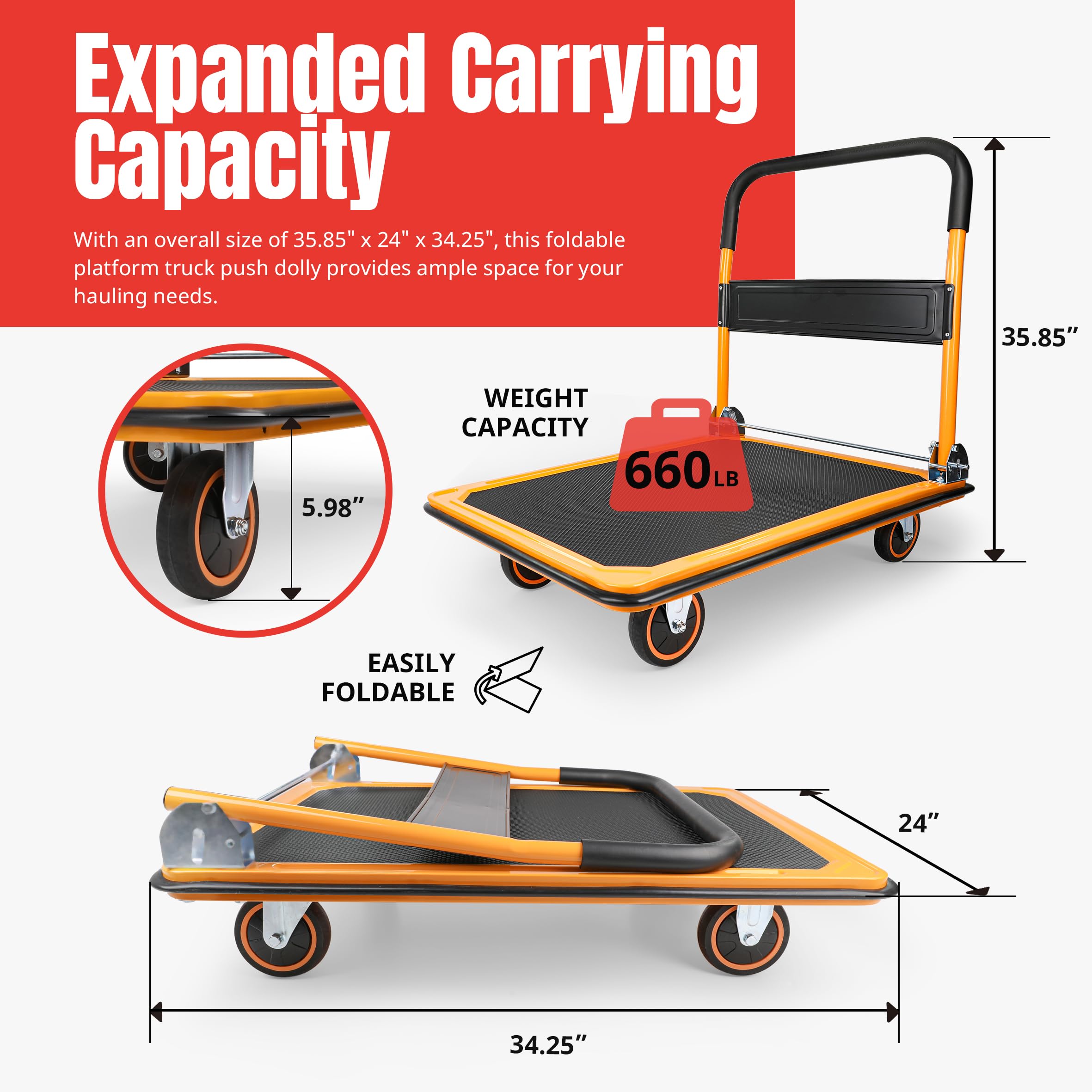MaxWorks 80876 Plataforma plegable para camión con plataforma móvil, 149,68 kg Capacidad de peso con ruedas giratorias