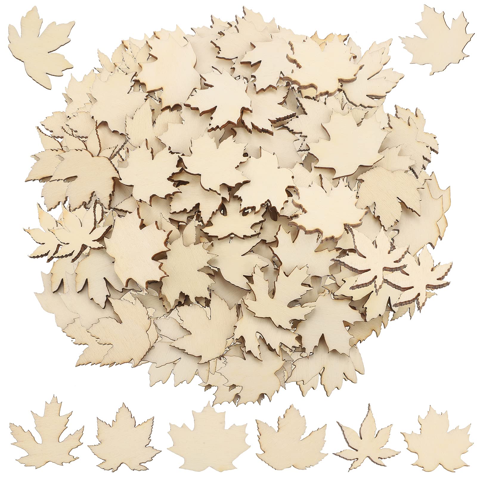 80 Pieces Wooden Maple Leaf Cutout Unfinished Blank Wooden Slice Maple Leaf Shaped Wood Pieces 1.2 Inch Mini Ornament for Thanksgiving Party Fall Autumn DIY Decoration