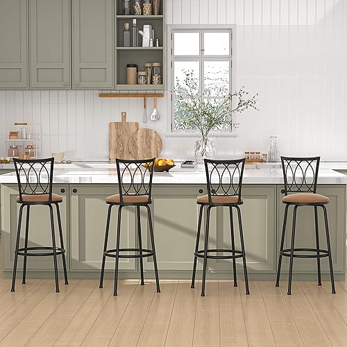 Miniatura 11 de VECELO Taburetes de bar de altura ajustable, taburete de bar giratorio de 24/29 pulgadas con asiento tapizado, sillas de pub bistró de acero,