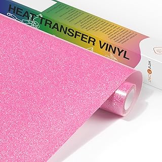 HTVRONT Hot Pink Glitter HTV Vinyl- 10” x 5ft Hot Pink Glitter Iron On Vinyl for All Cutting Machine, Glitter Heat Transfer Vinyl Roll for T Shirts - Easy to Cut & Weed for Heat Vinyl Design