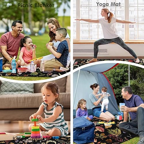 Miniatura 92 de Manta de picnic extra grande impermeable plegable (80 x 80 pulgadas), manta de playa impermeable a prueba de arena, 3 capas para el aire libre