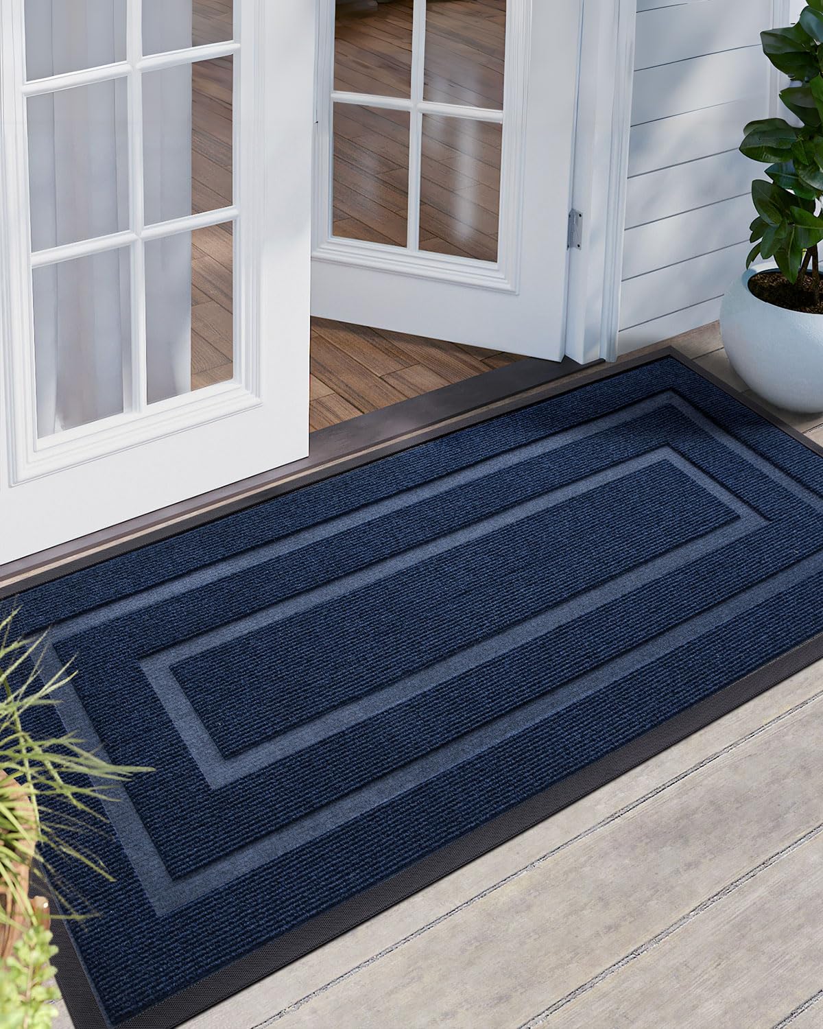 DEXI Door Mat, Heavy Duty Low Profile Welcome Mat for Front Door, Stain Resistant Doormat Non Slip Entrance Mat for Entryway, Patio, Garage, 2'x4', Navy