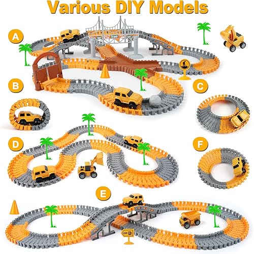 Miniatura 18 de BEMITON Pista de autos de carreras de juguetes de dinosaurios, crea una carrera de carretera mundial de dinosaurios, juego de juguetes flexibles