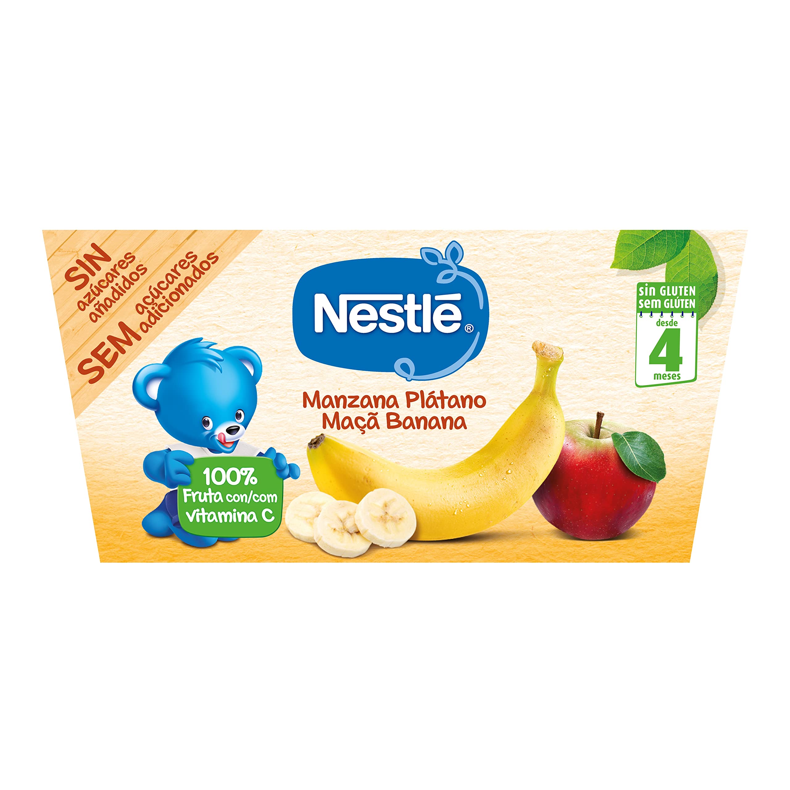 NESTLE Puré Manzana Plátano, desde 4 meses, Pack de 6 (4x100g)