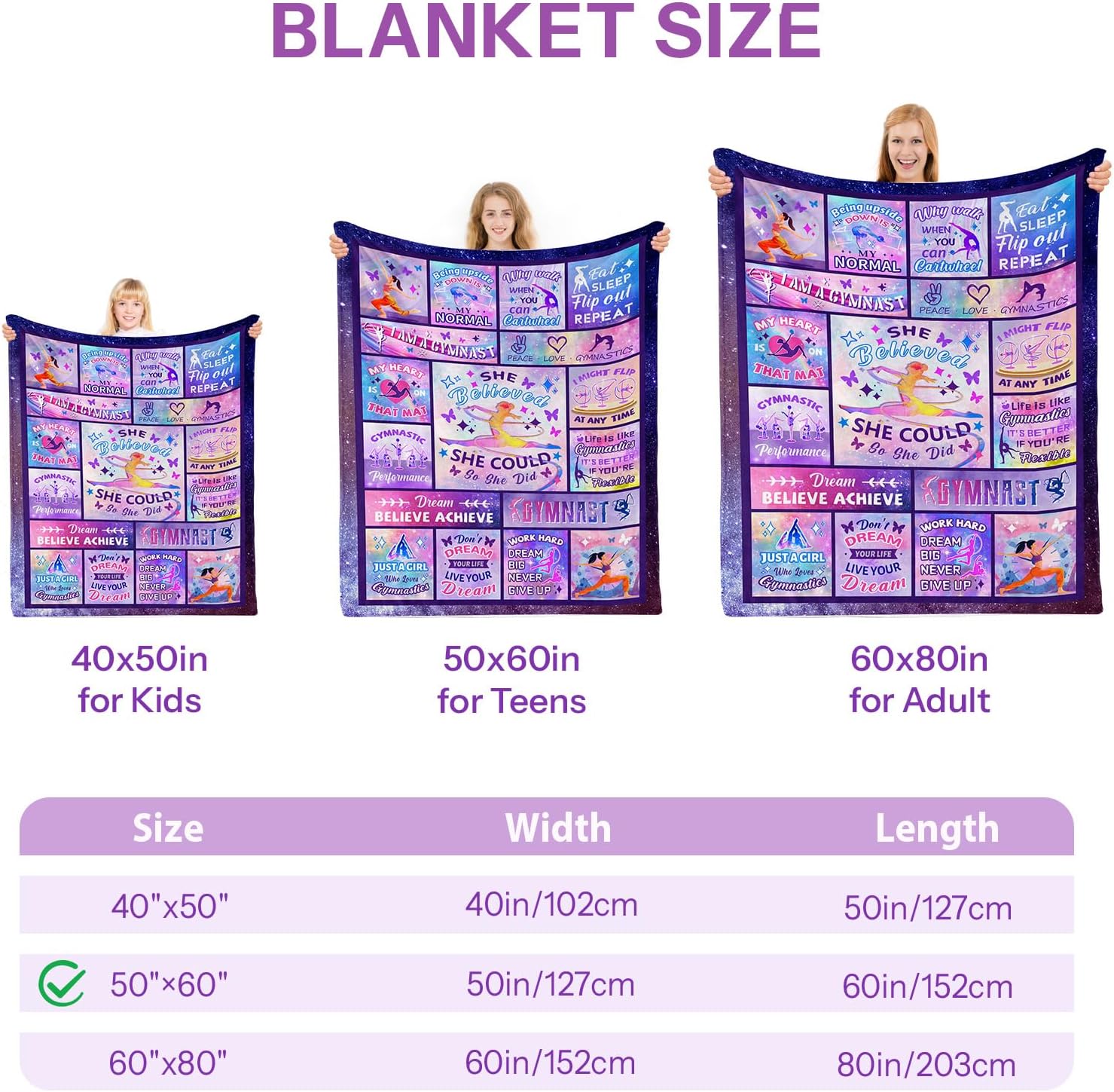 Gymnastics Blankets Gifts for Girls, Gymnastics Gifts Stuff for Girls, Present for Gymnasts Women on Birthday Gifts for Christmas Thanksgiving Soft Flannel Throw Blanket for Holiday 50x60in