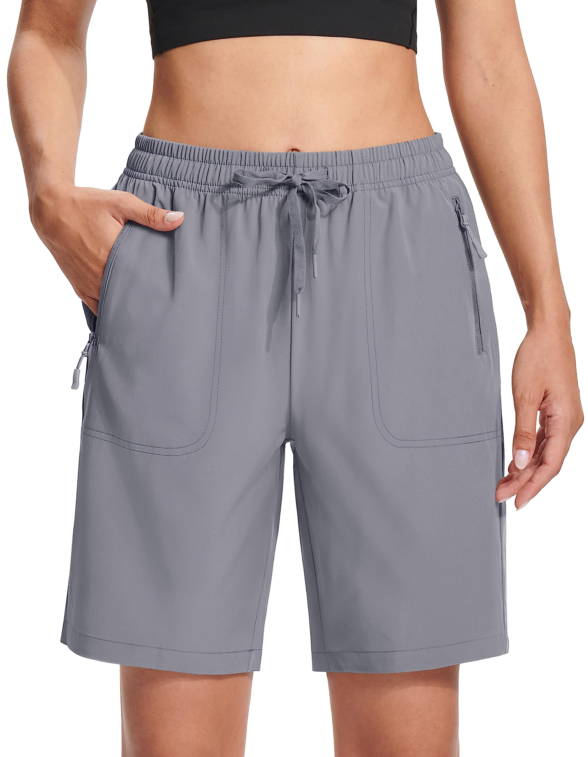 MAGCOMSEN Women's Hiking Shorts Lightweight Quick Dry 8" Golf Shorts Water Resistant with 3 Zipper Pockets