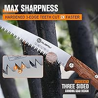 Vista 3 de Sierra de podar plegable de 7 pulgadas con funda de cuero y mango de madera de wengué, hoja de acero SK5, sierra de mano plegable para campamento