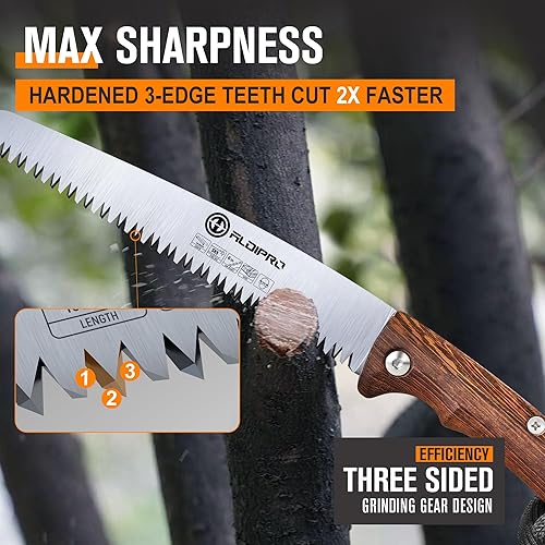 Miniatura 4 de ALDIPRO - Sierra de podar plegable con funda de cuero, mango de madera de wengué, hoja de acero SK5 de 7 pulgadas, sierra pequeña de 7 pulgadas,