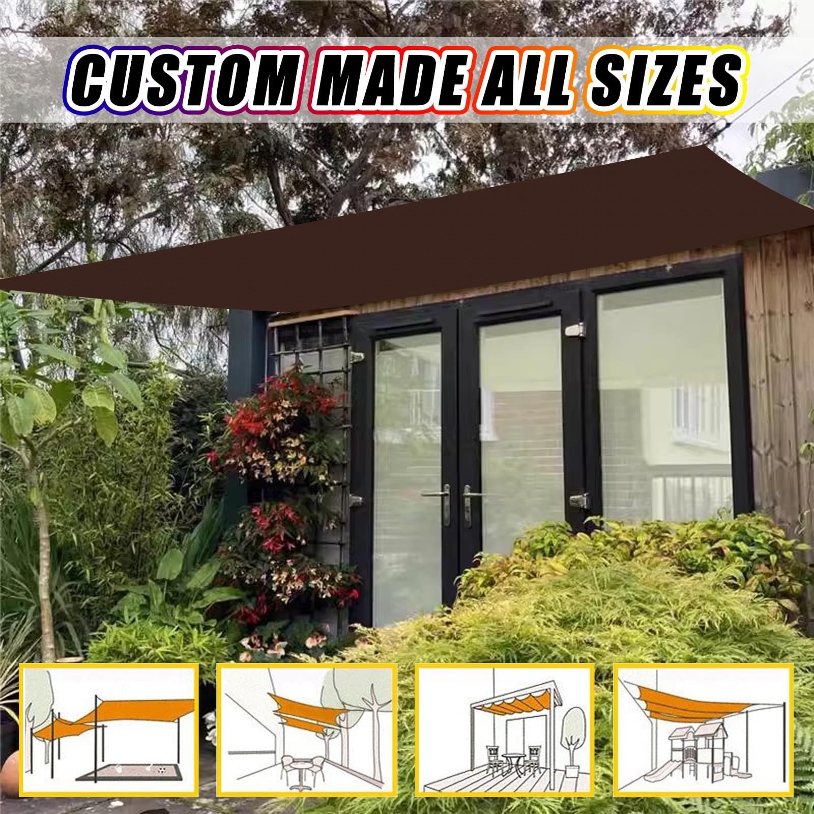 Wodoodporny żagiel ogrodowy 1.7 x 2 m Parasol ogrodowy, Żagiel przeciwsłoneczny z baldachimem oczkami i linami montażowymi do trawnika na patio w ogrodzie, brązowy