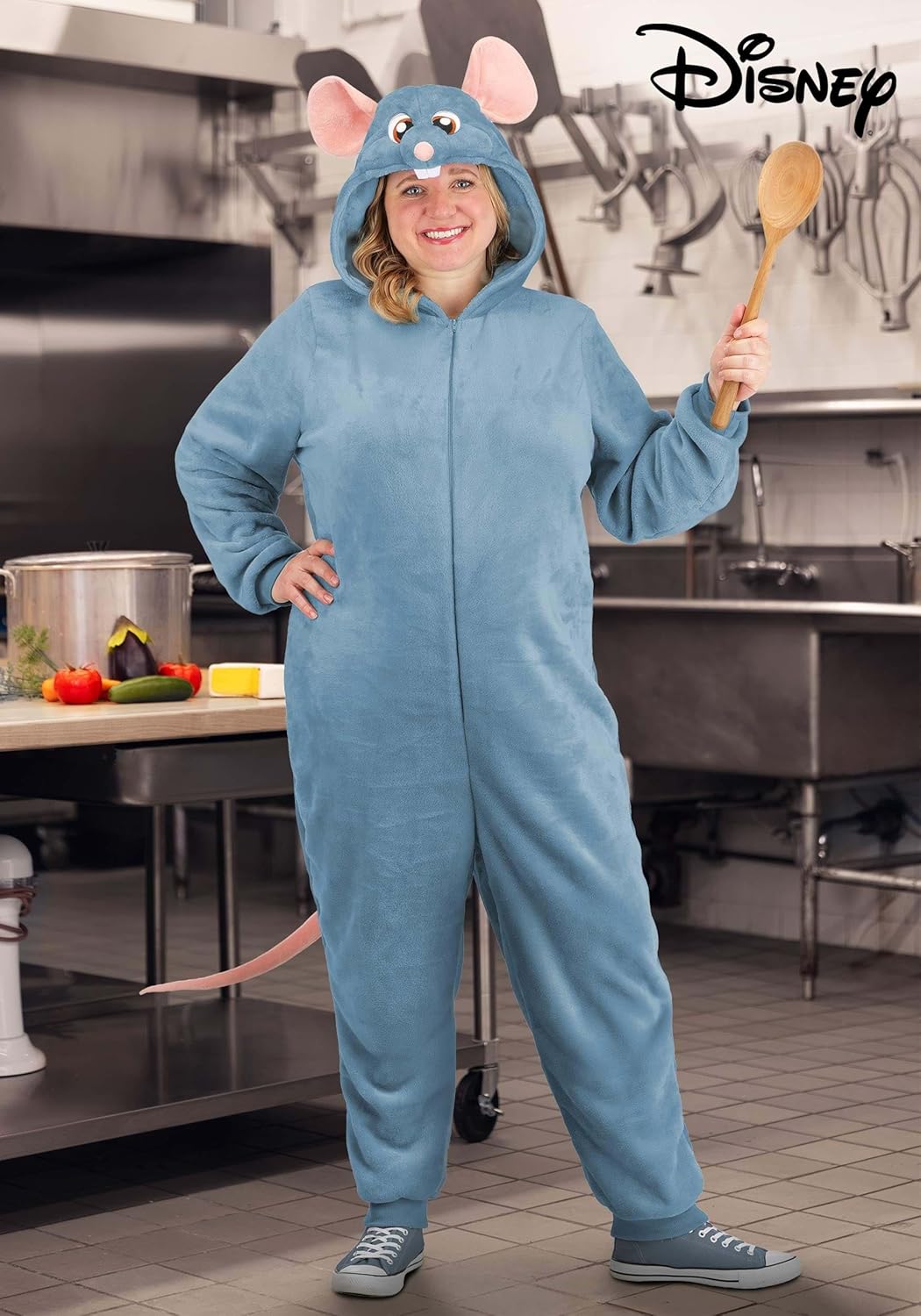 Disney Pixar Ratatouille Remy Mouse Costume | Womens Plus Size Hooded Halloween Jumpsuit Outfit with Plush Tail and Ears - Image 2