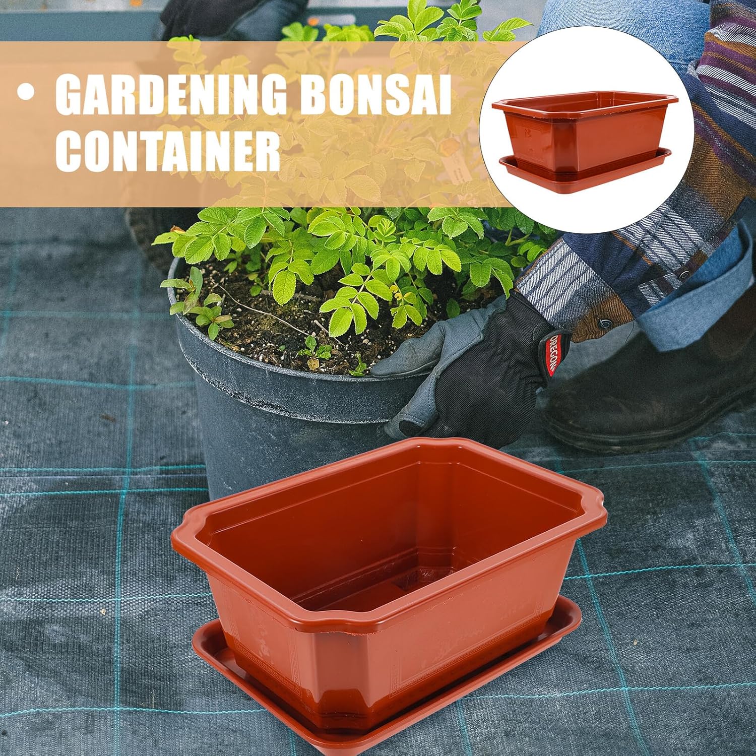 2pcs Large Oval Flower Pots with Trays, Indoor Gardening Bonsai Planters, Plastic Plant Containers for Home and Office, Garden Pot Drainage Compatible