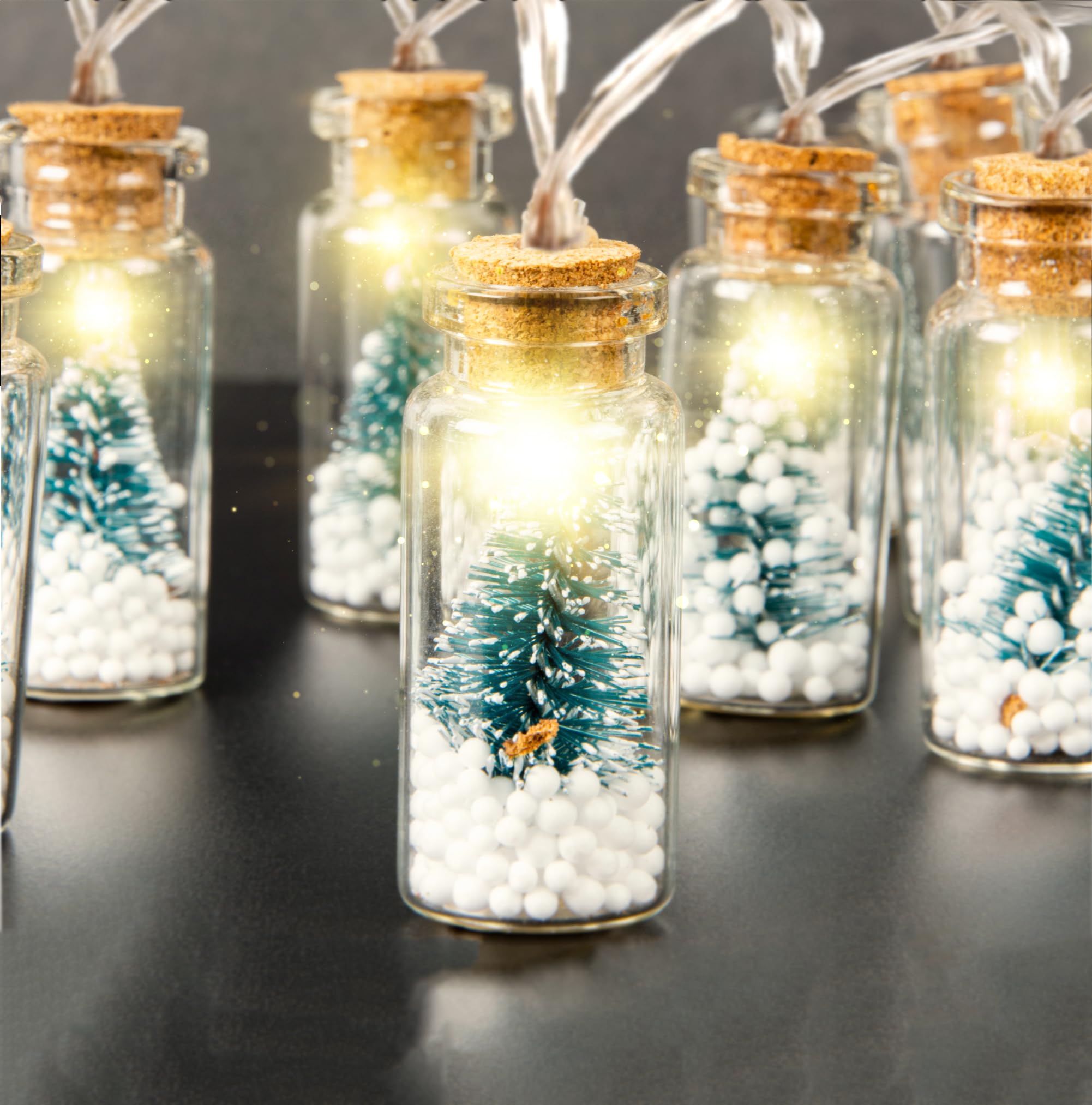In Warm Christmas Decorations Fairy Lights - Unique Design - Xmas Decorative String Light - 10 Real Glass Bottle Lights For Christmas Decorations - Battery Decorative Light For Indoor Outdoor Lighting