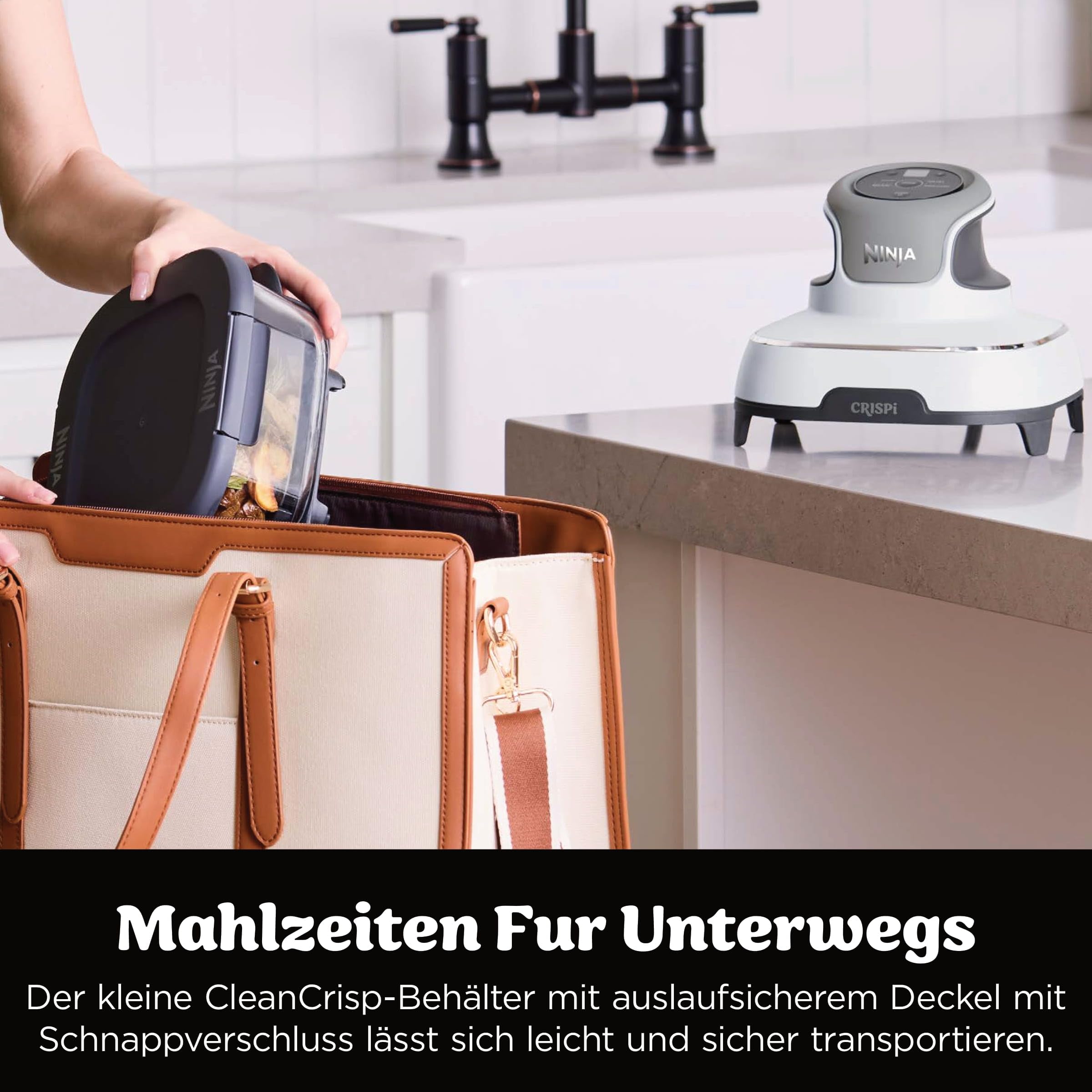 Ninja CRISPi Tragbare Heißluftfritteuse 3,8 l & 1,4 l 4-in-1 Heißluftfrittieren Braten Aufknuspern 1700 W Weiß FN102EU