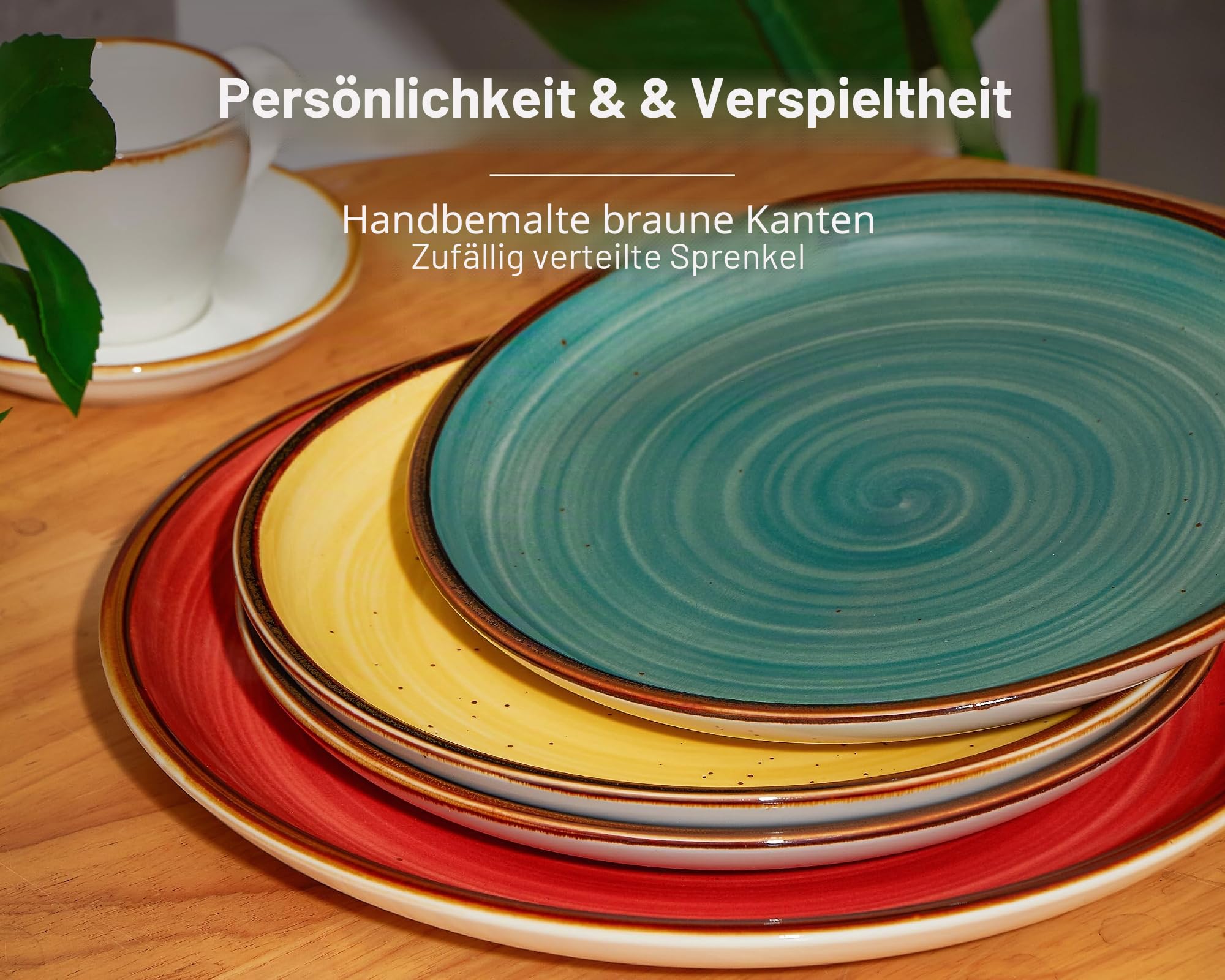 ONEMORE Geschirrset 4 Personen, 12-tlg Kombiservice, Schüssel- und Teller Set, 4x Speiseteller 4x Salatteller 4x Müslischale, Farbig Serie
