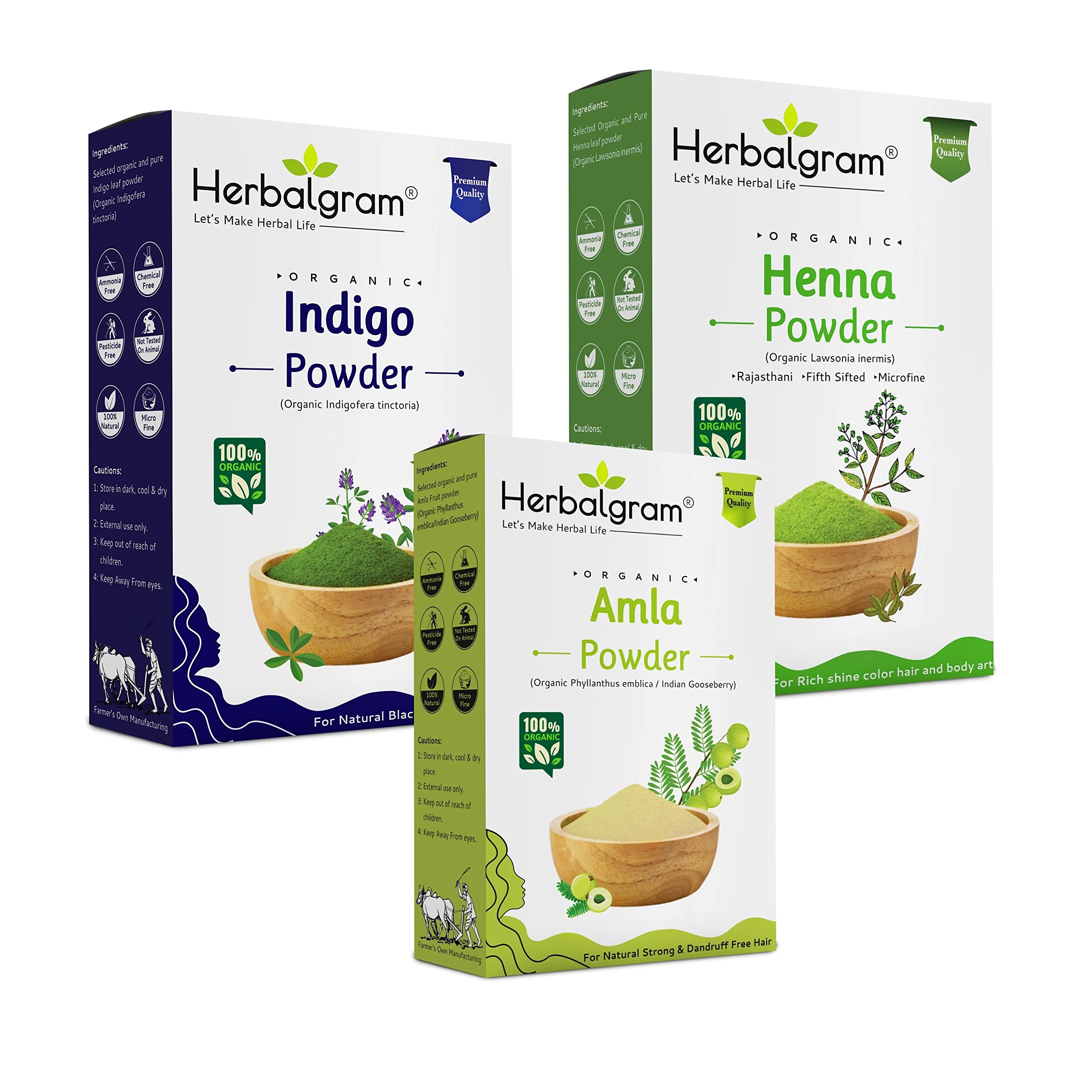 Herbalgram Natural Henna, Indigo & Amla Powder Combo 300gm Herbal Powders | Triple-Sifted & Finely Ground For DIY Hair Care No Additives Pack of 3 x 100gm-image-27