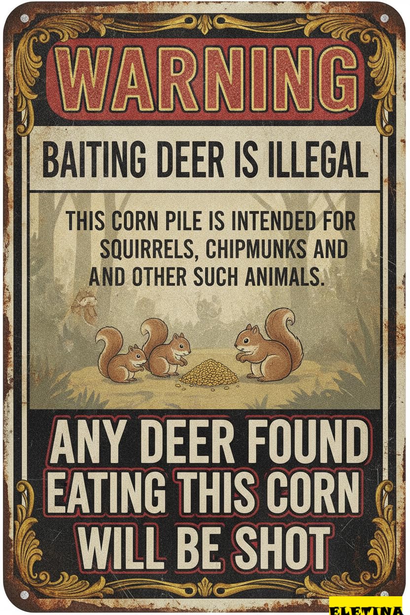 Baiting Deer Illegal Retro Tin Sign, 8x12 Inch Decor