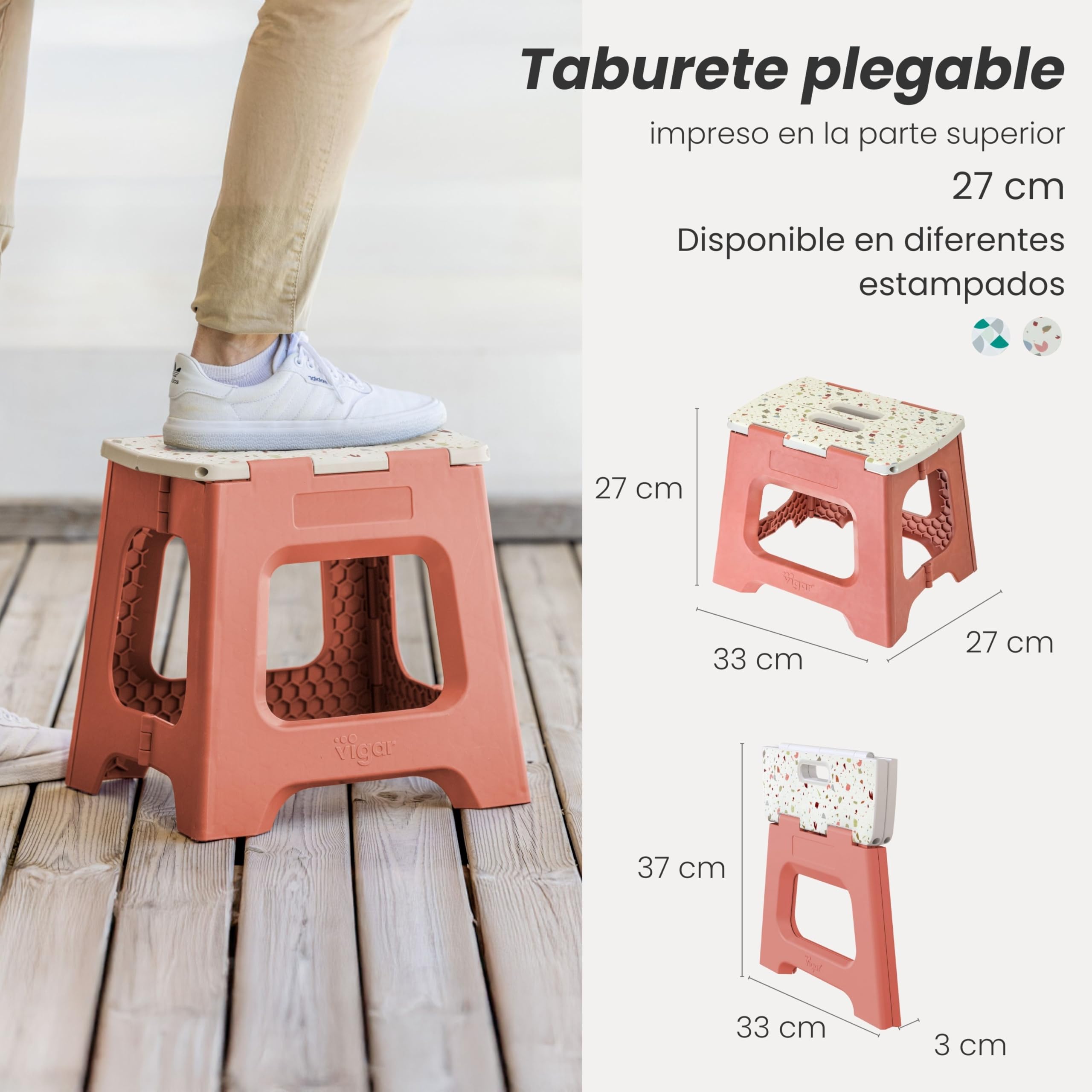 Vigar Taburete Plegable Compact 27 cm Plástico Reciclado Salmón