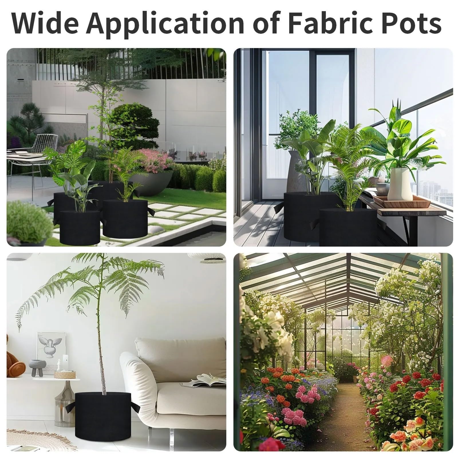 Sac de Culture réutilisable, 5/10/15 gallons, Pots en Tissu Non tissé épais 300G avec poignées for la Plantation légumes/Fleurs Jardin, 5 Paquets pour Plantes(10 Gallon)