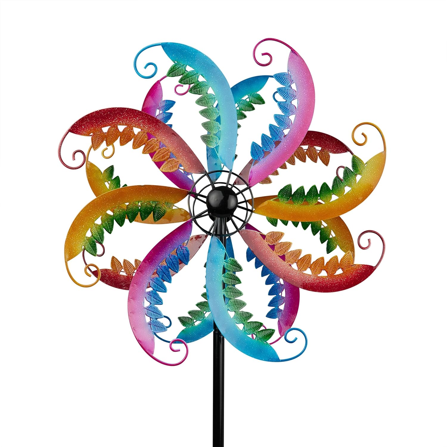 Alpine Corporation BVF206 Outdoor Metal Jewel-Toned Double Layer Wind Spinner Garden Stake, 96-inch Tall, Multicolor