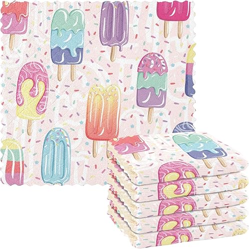 Sweet Ice Lolly Ice Cream Quality Decor Microfiber Towels Kitchen Absorbent 6 Pack Kitchen Tea Towels for Bathroom Table
