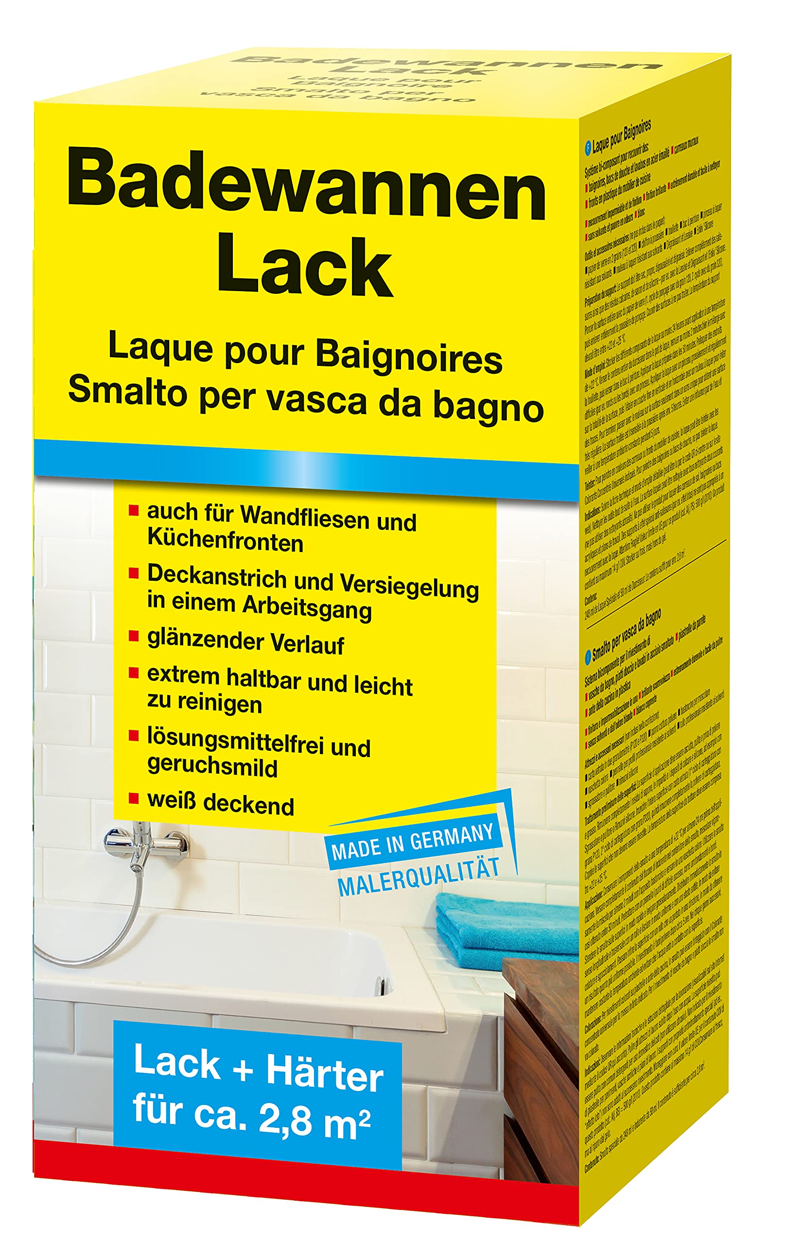 Pufas Werk KG Decotric Badewannenlack mit glänzendem Verlauf - ca. 2,8 m² I weiß deckender Fliesenlack und Versiegelung I Haltbares Emaille Reparaturset I 2K-System