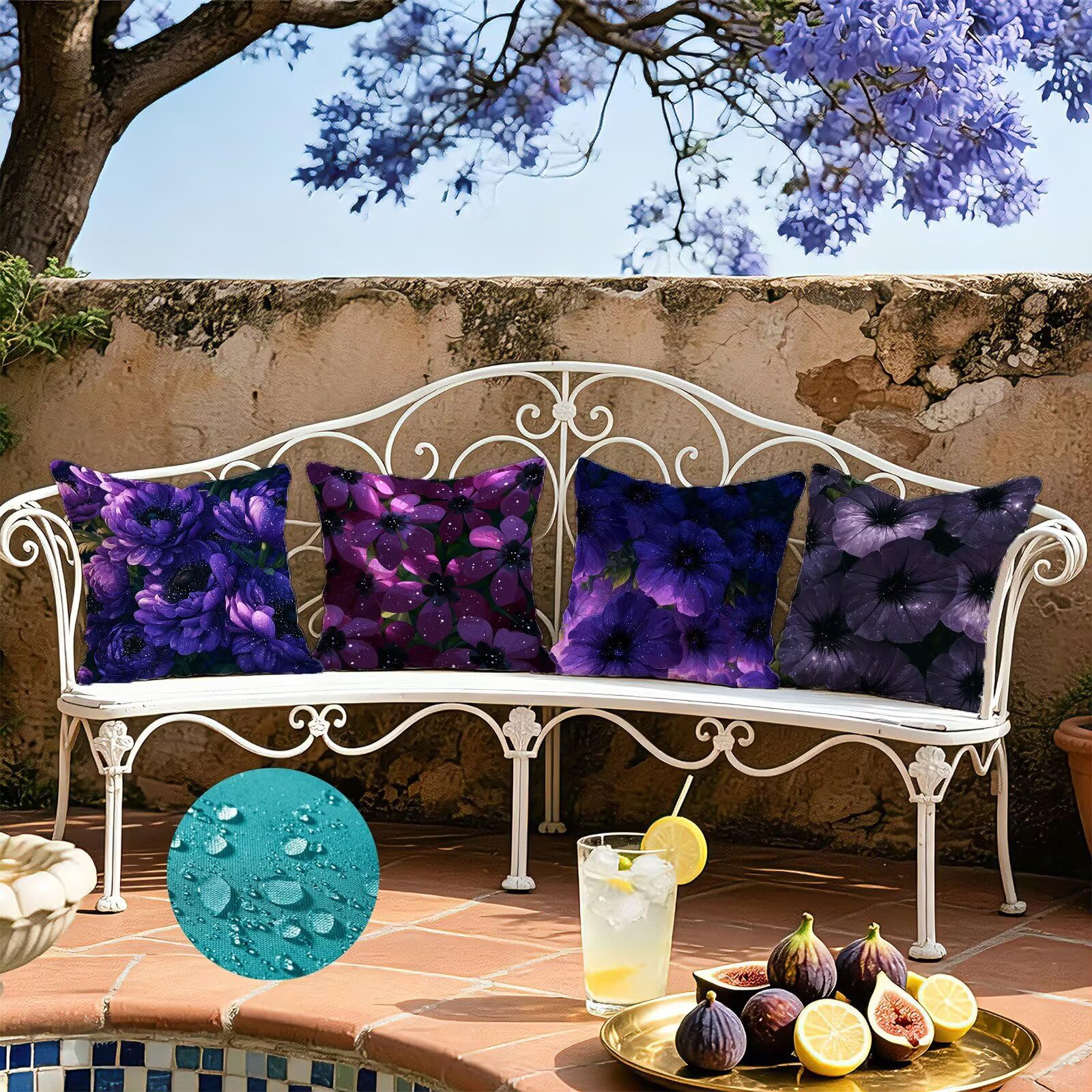 Kissenbezug Dekokissen 40x40 Lila Outdoor Kissen Wetterfest 4er Set,Cod-709