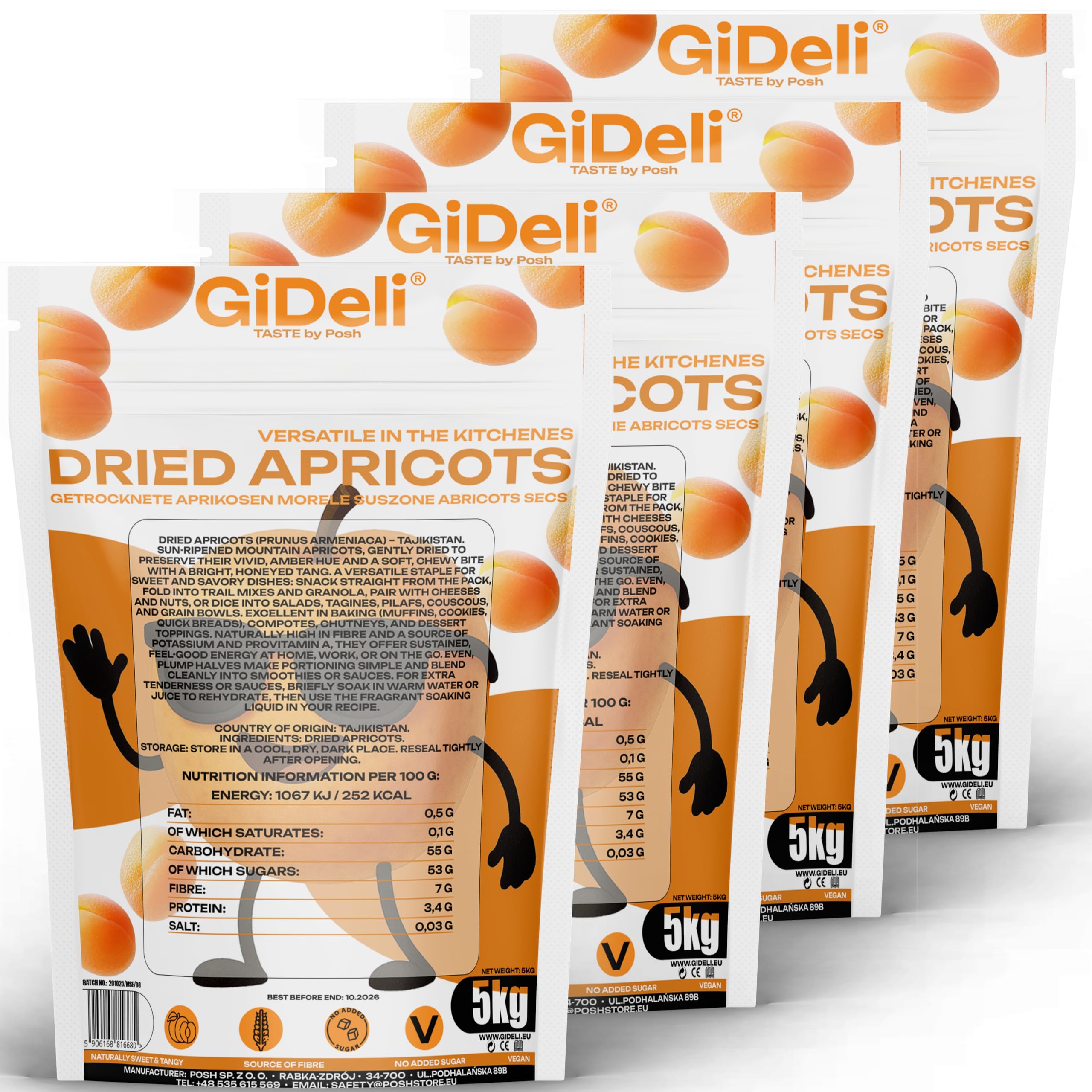 GiDeli Aprikosen getrocknet 4 x 5 kg - Trockenobst ungezuckert im Eimer - Früchte perfekt für vegane und gesunde Ernährung - reiner Fruchtgeschmack