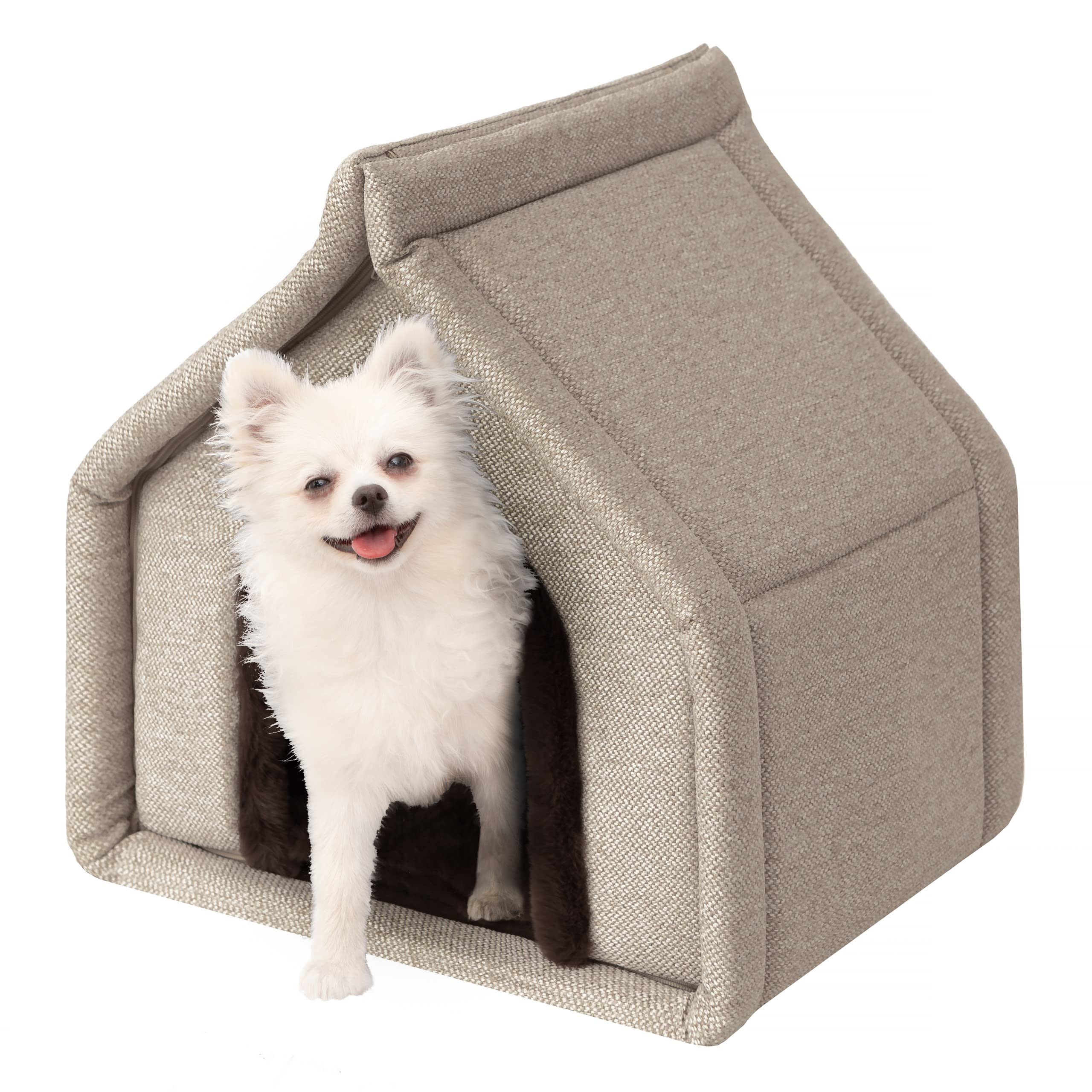 PillowPrim Cama para perros, tela para perros, cueva para gatos, caseta para perros, cesta para perros color beige, tamaño 1: 42 x 32 cm